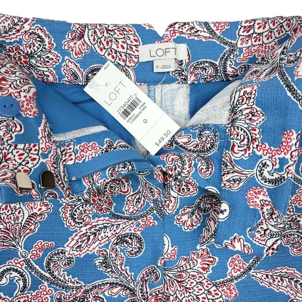 NWT Ann Taylor LOFT Paisley Riviera Shorts with 4 Inch Inseam Sz 0 Blue Cotton - Picture 5 of 11